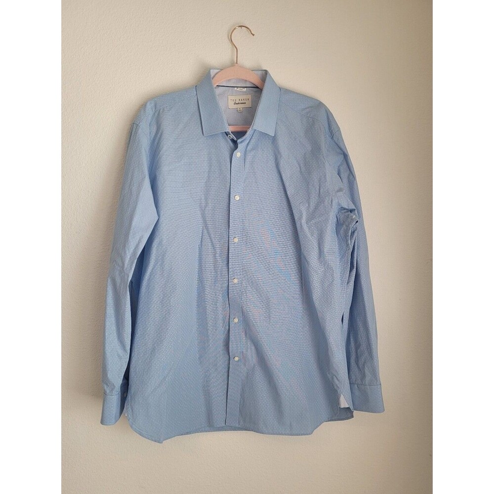 ​Ted Baker Endurance Men's Blue Geometric Micro Print Dress Shirt 17 34/35